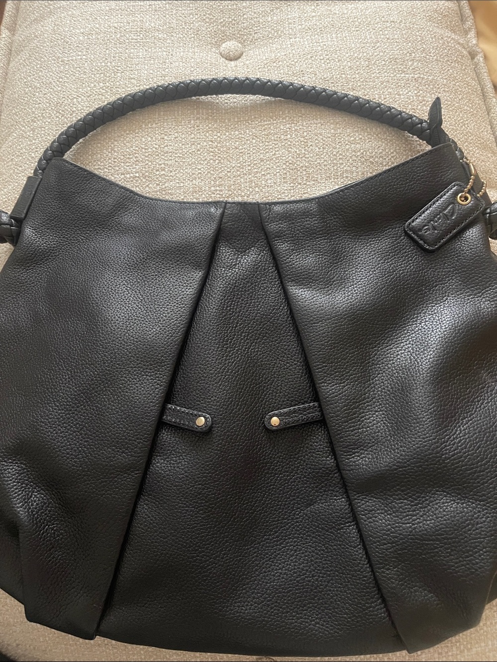 Clarks Black Pebbled Leather Shoulder Hobo with Braided Handle